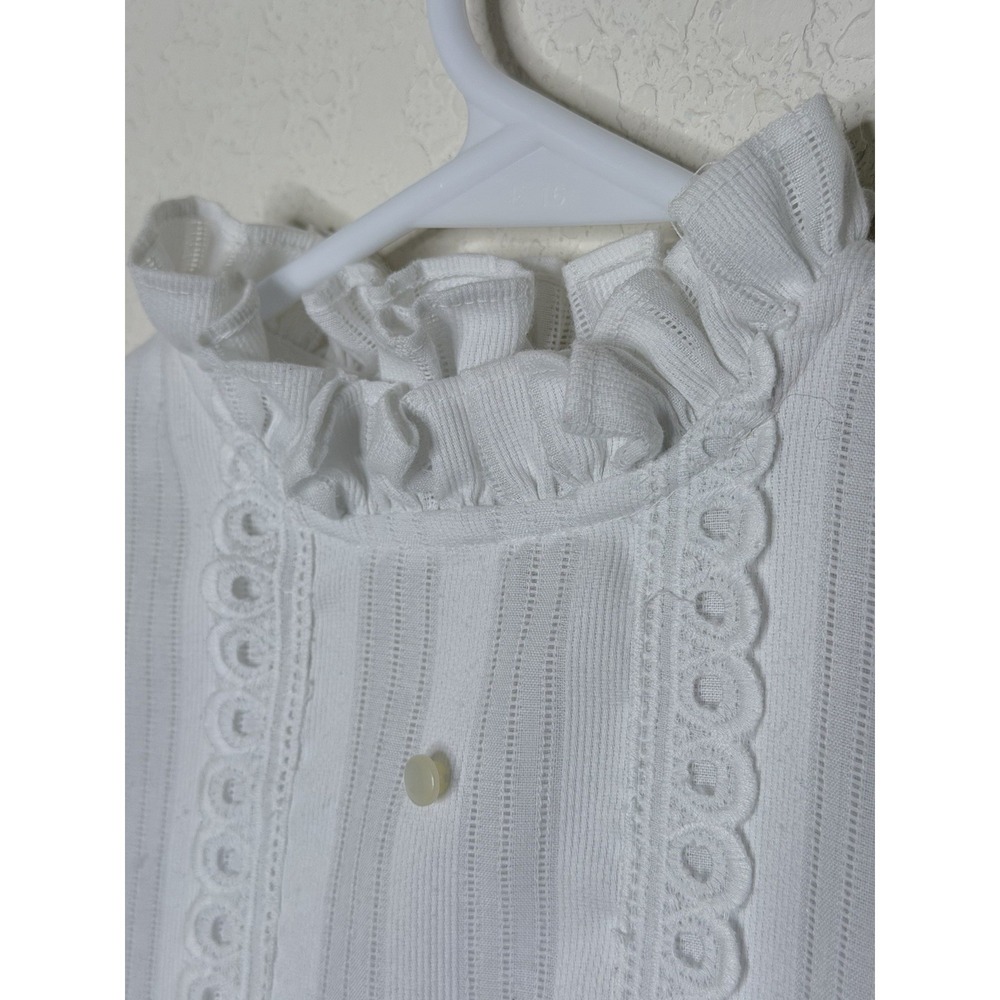 Vtg Montgomery Ward Dress Girls 6X White Striped‎ Ruffle Lace Cottagecore - Picture 5 of 12